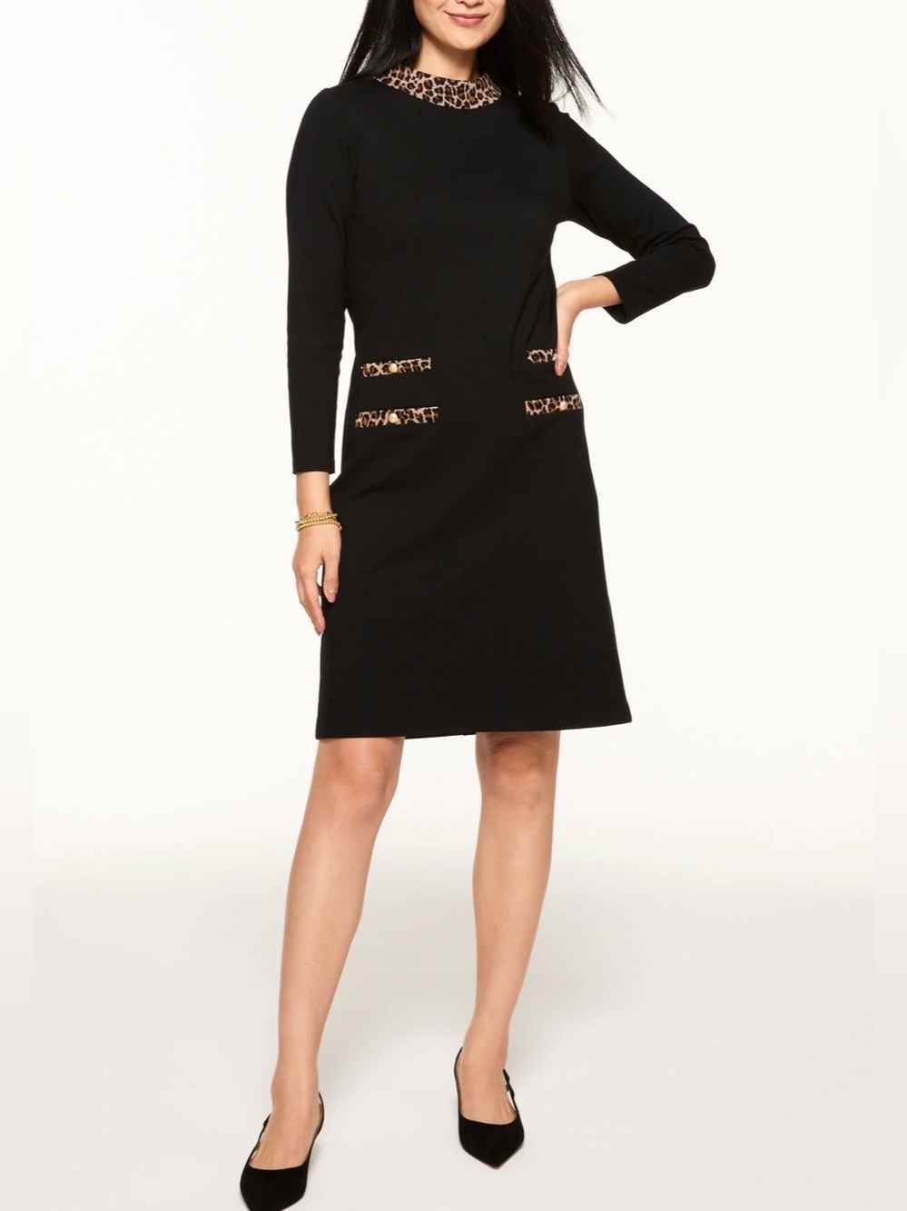 Talbots LEOPARD TRIM A-LINE PONTE DRESS